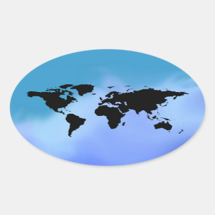 Blaue Weltkarte Ovaler Aufkleber