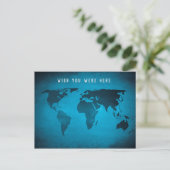 Blaue Weltkarte Postkarte (Stehend Vorderseite)