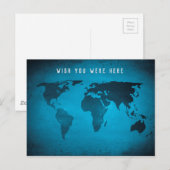 Blaue Weltkarte Postkarte (Vorne/Hinten)
