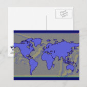 Blaue Weltkarte Postkarte (Vorne/Hinten)