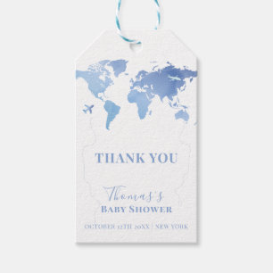 Blaue Weltkarte Reise-Abenteuer-Baby-Party  Geschenkanhänger