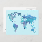 Blaue Weltkarte von Watercolor Postkarte (Vorne/Hinten)