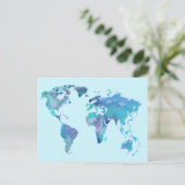 Blaue Weltkarte von Watercolor Postkarte (Stehend Vorderseite)