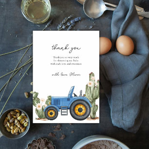 Blaue Western-Traktor-Kaktus-Wüsten-Baby-Party Dankeskarte