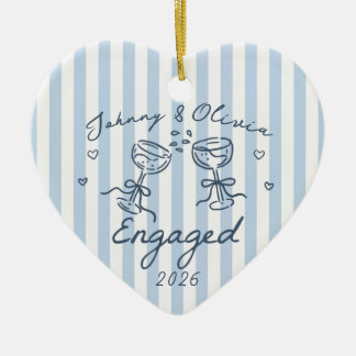 Blaue Whimsical gestreifte Weihnachten Verlobt Keramik Ornament