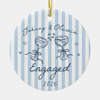 Blaue Whimsical gestreifte Weihnachten Verlobt Keramik Ornament