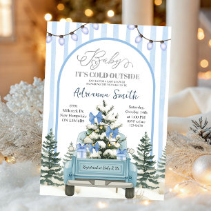 Blaue Whimsical-Streifen Kalt draußen Baby Shower Einladung