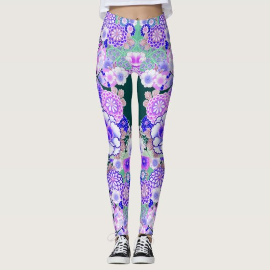 BLAUE WHUE BLUME Peony, Rose Japanisches Blumenkoh Leggings (Vorderseite)