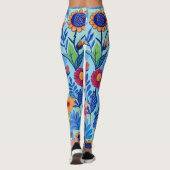 Blaue Wiese Blumenpastel Benutzerdefiniertes Muste Leggings (Rückseite)