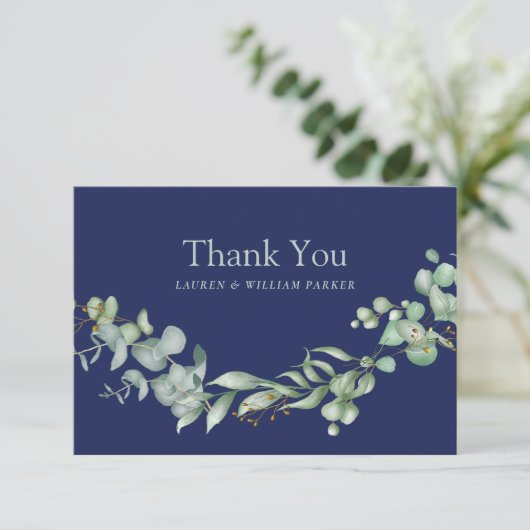 Blaue Wiese Eukalyptus Grüne Moderne Dankeskarte (Stehend Vorderseite)