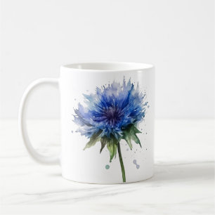 Blaue Wiese Magie: Aquarellblume Kunst Kaffeetasse