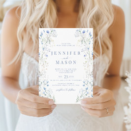 Blaue Wiesen-Blumenkranz-Hochzeitseinladung Einladung