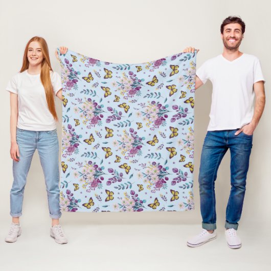 Blaue Wiesen-Schmetterling-Blumen-Wurfdecke Fleecedecke (Beispiel)