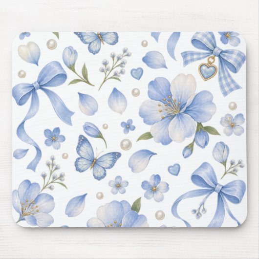 Blaue Wiesenbögen & Blüten Mousepad (Vorne)