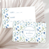 Blaue Wildblume blüht rustikale Hochzeit Platzkarte