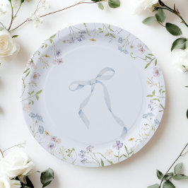 Blaue Wildblume Bow Babydusche Pappteller