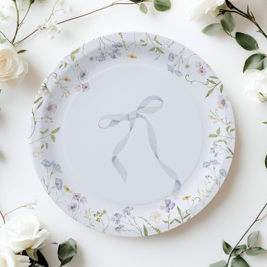Blaue Wildblume Bow Babydusche Pappteller