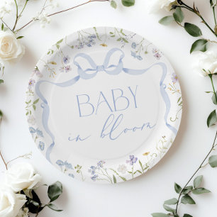 Blaue Wildblume Bow Babydusche Pappteller