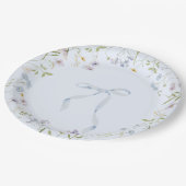 Blaue Wildblume Bow Babydusche Pappteller (Schrägansicht)