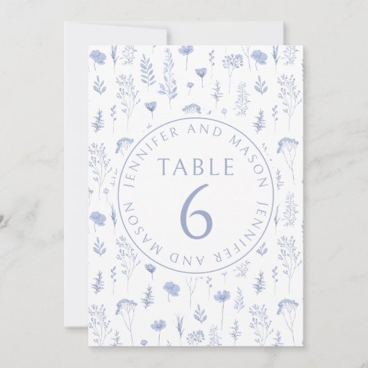 Blaue Wildblume Bräutigam Hochzeit Tischnummern (Vorderseite)