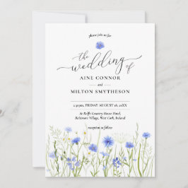 Blaue Wildblume Hochzeit, würdevoller Schriftart, Einladung
