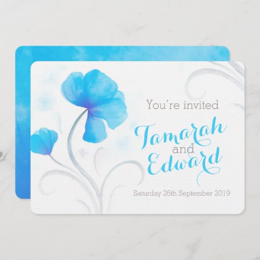 Blaue Wildblume mit Aquarellfarbe Einladung (Vorne/Hinten)