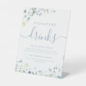 Blaue Wildblume rustikale Hochzeitspass Getränke Sockelschild (Vorderseite)