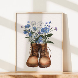 Blaue Wildblume Wanderstiefel Außenbereich Poster