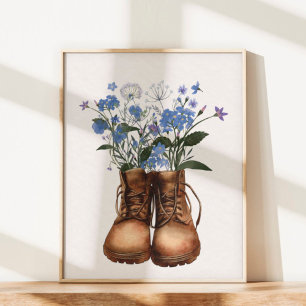 Blaue Wildblume Wanderstiefel Außenbereich Poster