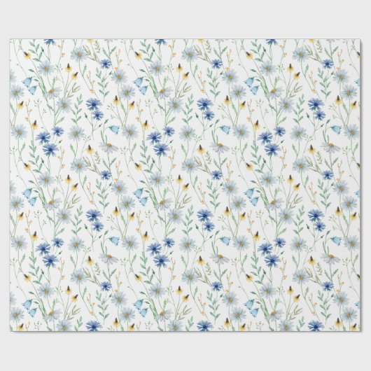 Blaue Wildblume Wasserfarbe Geschenkpapier (Flach)