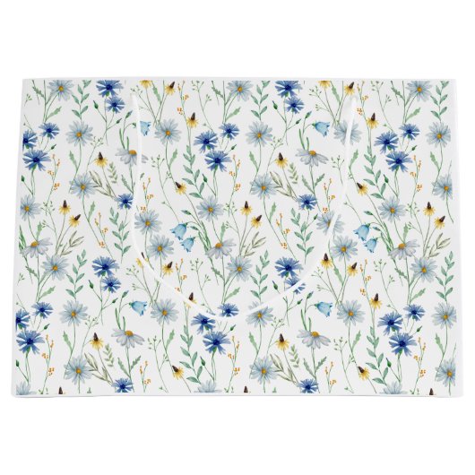 Blaue Wildblume Wasserfarbe Große Geschenktüte (Vorderseite)