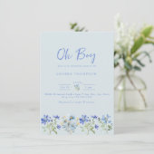 Blaue Wildblume | Watercolor Baby Boy Dusche Einladung (Stehend Vorderseite)
