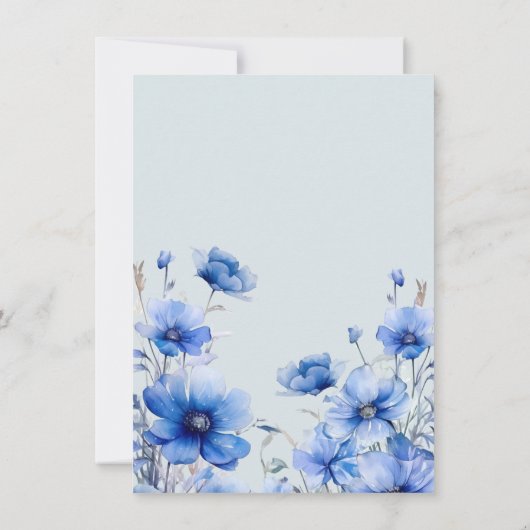 Blaue Wildblume | Watercolor Baby Boy Dusche Einladung (Rückseite)