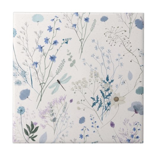 Blaue Wildblume Wiese Nahtlose Keramik Tile Fliese (Vorderseite)