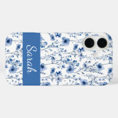 Blaue Wildblumen-Aquarell-Blumenmuster Name Case-Mate iPhone Hülle (Rückseite (Horizontal))