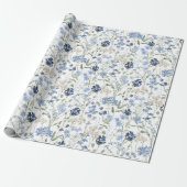 Blaue Wildblumen-Aquarell Geschenkpapier (Ungerollt)