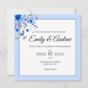 Blaue Wildblumen-Aquarell-Hochzeit im Quadrat Einladung