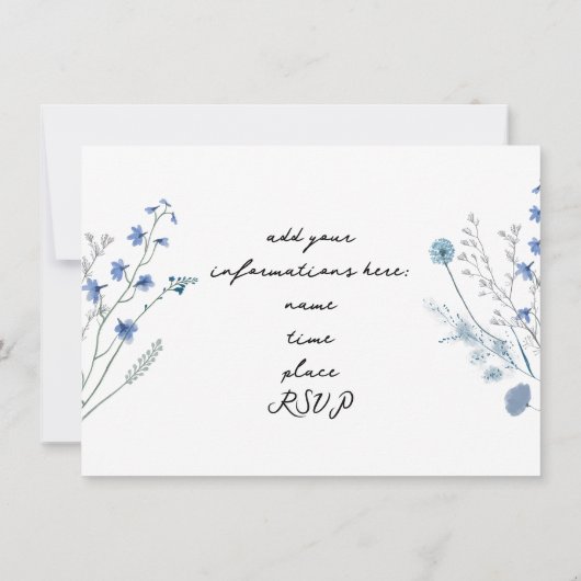 Blaue Wildblumen AquarellErwägung Einladung (Rückseite)