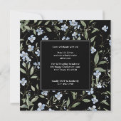 Blaue Wildblumen auf Schwarz, Square Foto Abschlus Einladung (Rückseite)