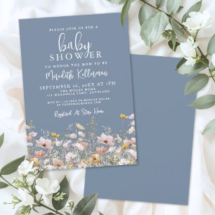 Blaue Wildblumen-Baby-Party Einladung