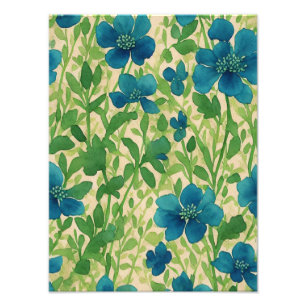 Blaue Wildblumen-Blumen im Vintage-Ephemera-Muster Fotodruck