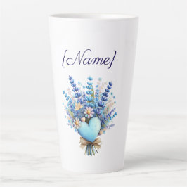 Blaue Wildblumen-Blumen-Latte-Tasse mit Namen Milchtasse