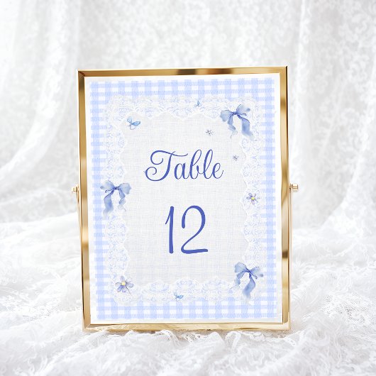 Blaue Wildblumen-Blumenband-Gingham-Tischnummer