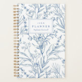 Blaue Wildblumen Blumenmuster Monogramm 2026 Planer (Vorderseite)