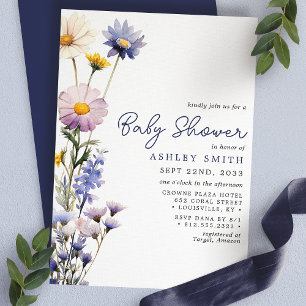 Blaue Wildblumen-Boho-Aquarell-Baby-Shower Einladung
