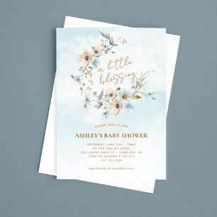 Blaue Wildblumen Boho-Baby-Party Einladung