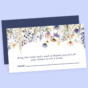 Blaue Wildblumen Boho Baby Shower Windel-Raffle Begleitkarte