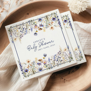 Blaue Wildblumen-Boho-Wasserfarbe-Baby-Party Serviette