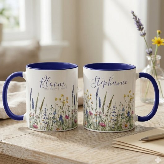 Blaue Wildblumen-Botanik-Wasserfarbe Tasse