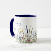 Blaue Wildblumen-Botanik-Wasserfarbe Tasse (Vorderseite Links)